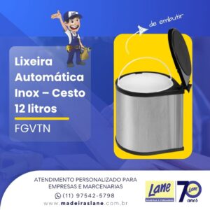 Lixeira Automática Inox – Cesto 12 litros FGVTN